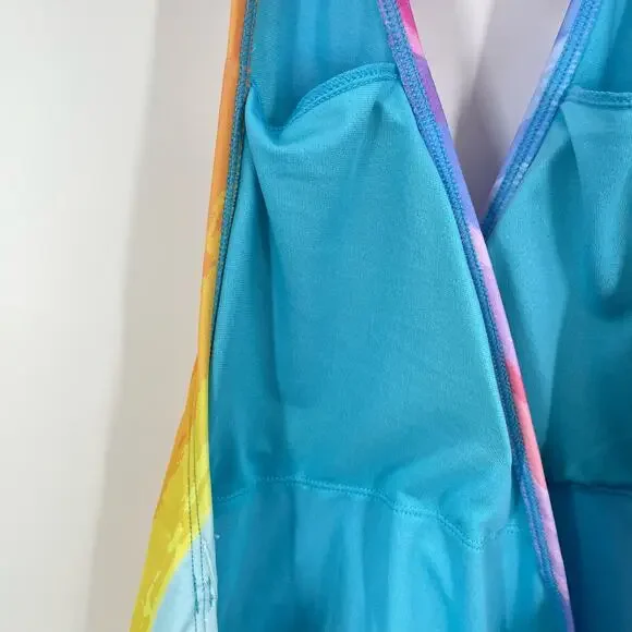 NEW RACHEL Rachel Roy One Piece Swim Suit Swimwear XL Rainbow Halter Wrap - Picture 5 of 10